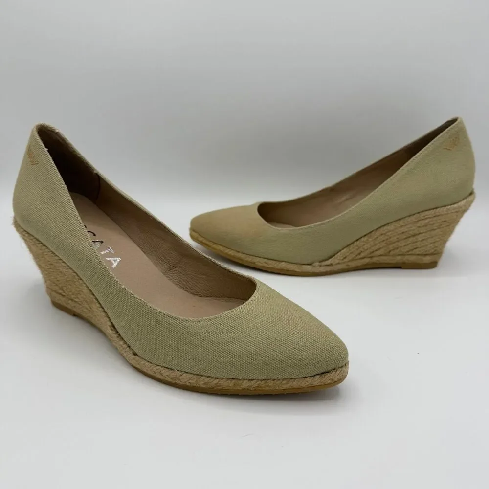 Viscata Barcelona Sand Roses Canvas Wedge Espadrilles Size EU 39 / US 8
